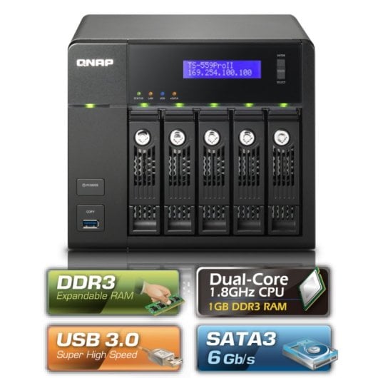 Servidor NAS QNAP de 15 TB com 5 baías RAID Intel Atom D525 DDR3 QTS Torre de virtualização TS-559 PRO II