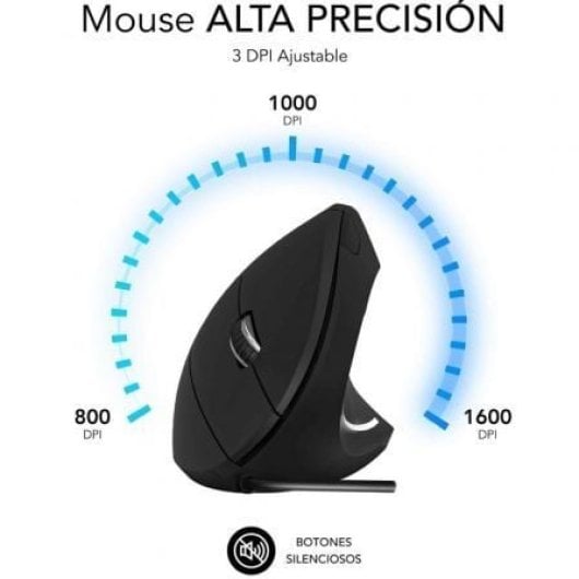Ratón SUBBLIM con cable 1600 DPI Silent Click diseño vertical ergonómico 6 botones