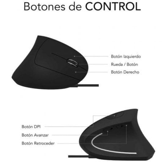 Ratón SUBBLIM con cable 1600 DPI Silent Click diseño vertical ergonómico 6 botones