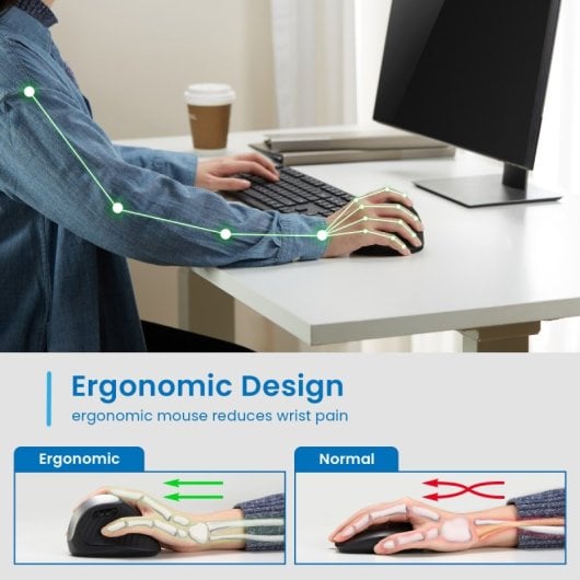 Mouse wireless Ewent 2400 DPI verticale ergonomico 6 pulsanti rivestimento in gomma