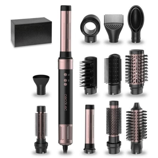 Modelador Multifuncional Cecotec Bamba CeramicCare AirGlam Black 1400W Coanda Cerâmica Iónica 3 Temperaturas 12 Acessórios Ar Frio Preto Rosa
