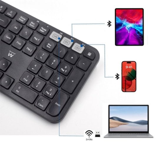 Teclado inalámbrico Ewent EW3277 Layout ES Bluetooth y 2.4G tamaño completo negro