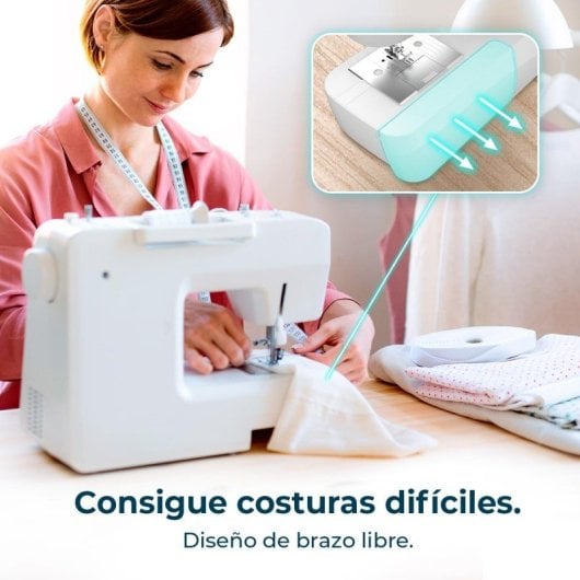 Máquina de coser Cecotec 66 puntadas, ojal 4 pasos, luz LED, brazo libre, accesorios completos