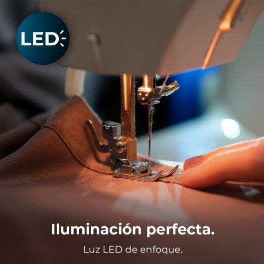 Máquina de coser Cecotec 66 puntadas, ojal 4 pasos, luz LED, brazo libre, accesorios completos