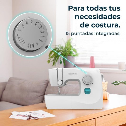 Máquina de coser Cecotec Compacta 15 puntadas LED brazo libre accesorios completos