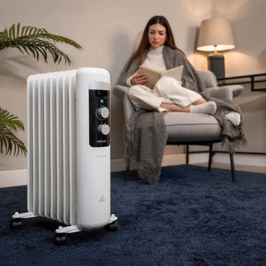 Radiador Elétrico Cecotec ReadyWarm 950 Space White 2000W compacto com controlo manual e rodas