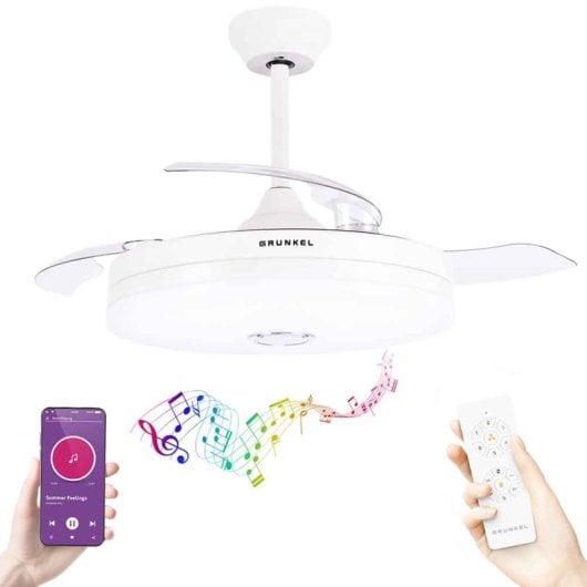 Ventilador de teto Grunkel com motor DC de 6 velocidades, LED de 36 W, Bluetooth, rotação inversa remota