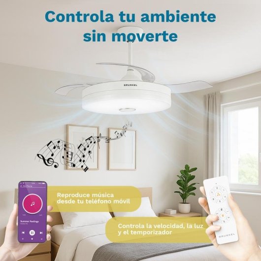 Ventilador de Techo Grunkel Motor DC 6 Velocidades 36W LED Bluetooth Mando Rotación Inversa