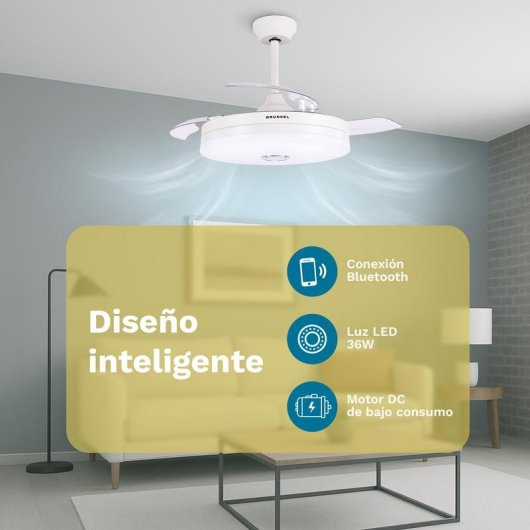 Ventilador de Techo Grunkel Motor DC 6 Velocidades 36W LED Bluetooth Mando Rotación Inversa