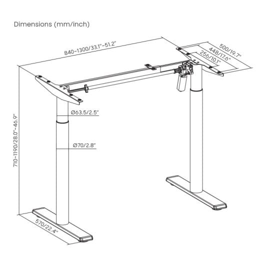 Structure de bureau motorisée Kimex 150-5004, blanche, hauteur électrique, 80 kg, acier