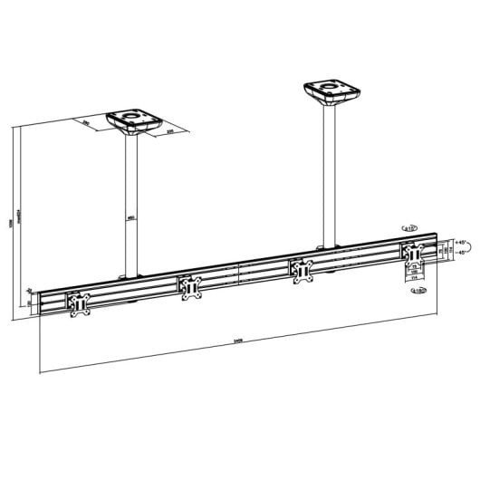 Kimex 031-4432K1 Suporte de Teto para 4 Ecrãs 32″ VESA 100x100 Altura 100cm