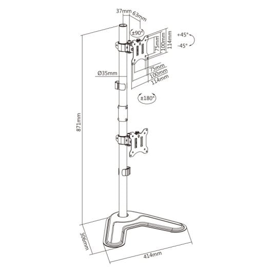 Support de bureau Kimex 015-1152 pour 2 écrans 17-32″ VESA 9 kg pivotant noir