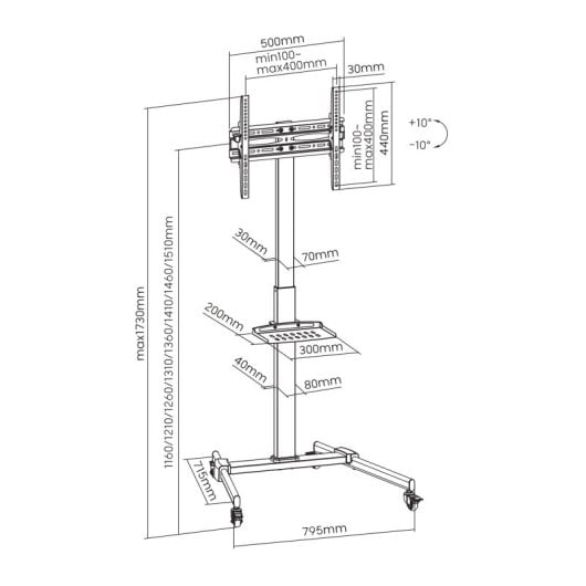 Supporto TV Kimex VESA 100x100-400x400mm Altezza regolabile Inclinazione 32-55″ 35kg