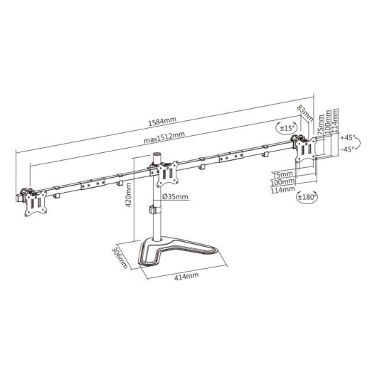 Support d'écran Kimex 015-1153 pour 3 écrans 17-32″ VESA 9 kg Noir, gestion des câbles