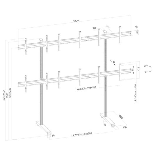 Soporte de videowall Kimex 031-2602K1 para 6 TVs de 50-55? 300 kg VESA altura ajustable