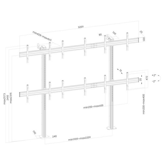 Soporte videowall Kimex 031-2602K3 para 6 pantallas 50-55? VESA 200x200-600x400 hasta 300kg