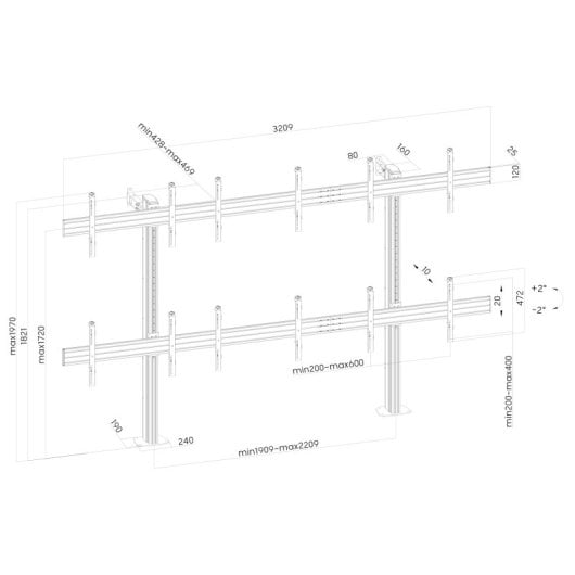 Kimex 031-2601K3 Suporte Videowall para 6 Ecrãs 5-50″ VESA Ajustável Máx.300Kg Cinzento/Preto