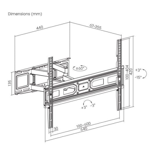 Kimex 013-3064M Suporte TV Parede 37 a 75" VESA 100x100 a 600x400 Max 40Kg Braços Duplos
