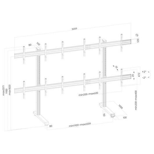 Soporte Videowall Kimex 031-2601K1 para 6 Pantallas 45-50? Ajustable VESA 600x400 300kg