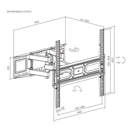 Supporto a parete Kimex 013-3044M per TV VESA da 32-55", girevole/inclinabile, 40 kg, nero