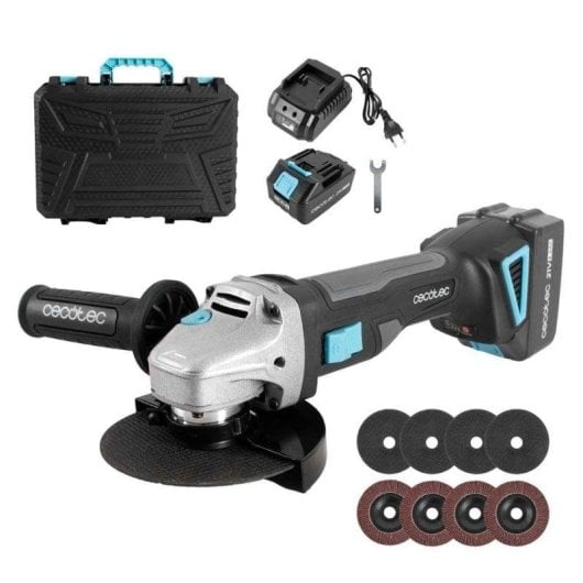 Amoladora Cecotec RadialPower 2120 Freemove Brushless 21V 900W 125mm Kit 8 Discos Maleta