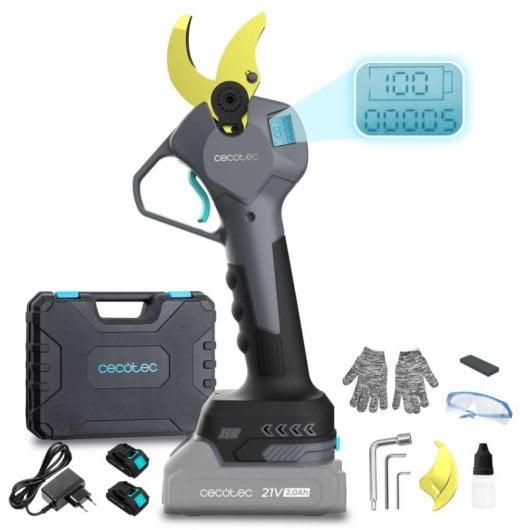 Tijera eléctrica Cecotec Brushless 400W cuchillas titanio 30mm 2 baterías 21V 2.0Ah