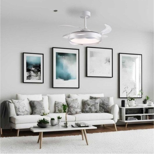 Ventilateur de plafond Bel Air Home Ondas LED 72W 4 pales rétractables blanc