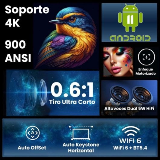 Projetor UnicView HY450 HD 900 Lúmenes 150" LED LCD Smart TV Portátil Ultra Curto