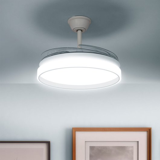 Ventilateur de plafond LED InnovaGoods DC 80 W avec pales rétractables, 6 vitesses, télécommande, blanc