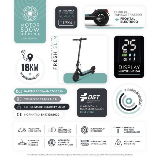 Olsson Patinete eléctrico OLSSON SLIM DGT 2026 500W 5200mAh 18km autonomía