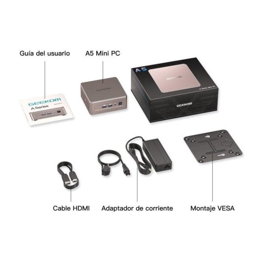 Mini PC GEEKOM A5 AMD Ryzen 5 7430U/16GB/512GB SSD/Radeon Vega 8/Windows 11 Pro