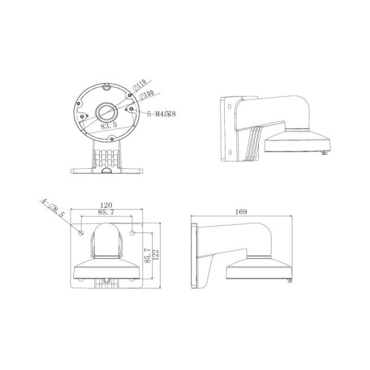 Soporte de pared Hikvision DS-1272ZJ-120 aluminio gestión de cables exterior 4.5 kg