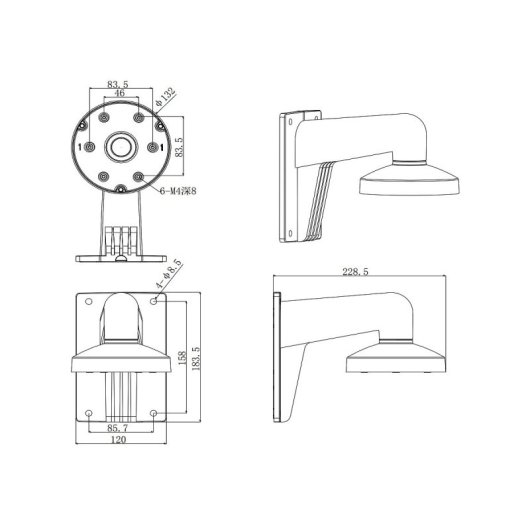 Soporte cámara Hikvision DS-1273ZJ-140-DM45 aluminio exterior/interior 3kg domo 14cm blanco