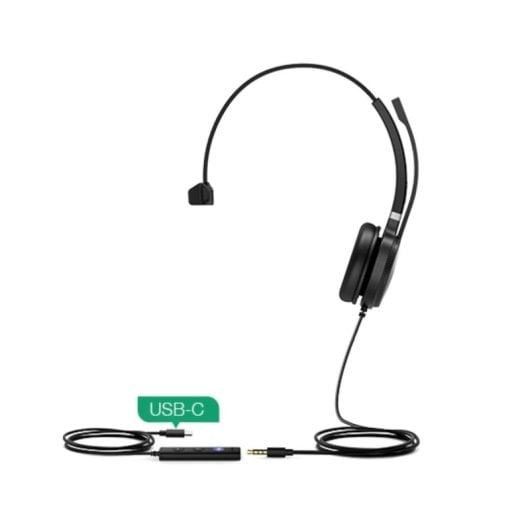 Yealink Headset Mono com Cabo USB-A/USB-C/Jack, Cancelamento de Ruido e Microfone HD