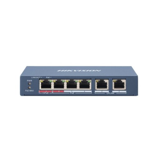 Conmutador Hikvision DS-3E0106HP-E 6 Puertos Hi-PoE 10/100 Mbps Metal Protección 6KV