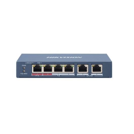 Conmutador Hikvision DS-3E0106HP-E 6 Puertos Hi-PoE 10/100 Mbps Metal Protección 6KV