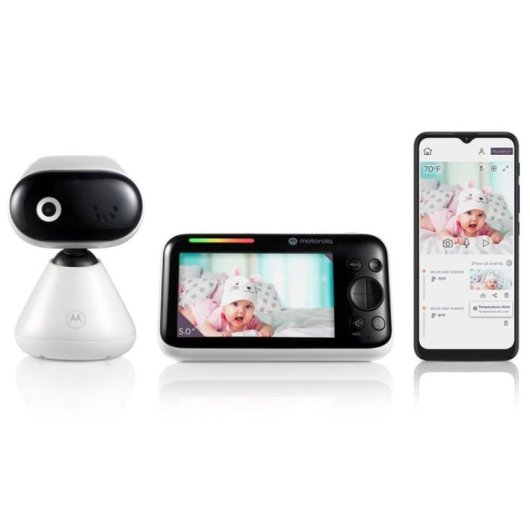 Babyphone Motorola VM45 Connect - Écran 5 Pouces + Appli WiFi, Caméra HD 720p, Vision Nocturne, Berceuses - Portée 300 M