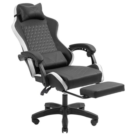 Mars Gaming MGC-X Racing Gaming-Stuhl aus Kunstleder mit Fußstütze und Lordosenstütze, 120 kg