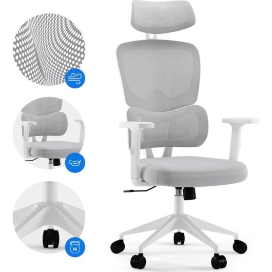 Silla de oficina Sense7 Veno Negra Malla Reposacabezas Ajustable Ergonómica 130kg 120-128cm