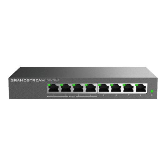 Switch Grandstream GWN7701P 8x GbE, 4x PoE/PoE+, 60W, Montaje pared/mesa, Metálico