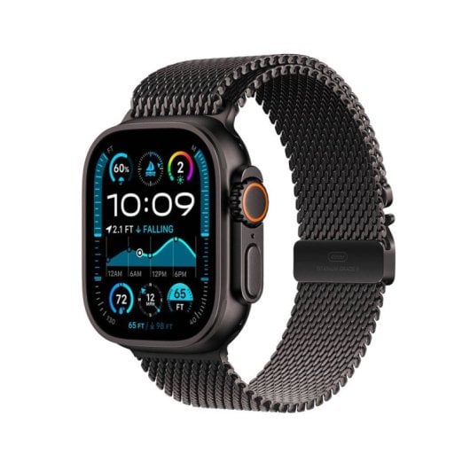 Montre connectée Apple Watch Ultra 2 GPS+Cellular, noir titane, bracelet milanais, 49 mm, 64 Go, robustesse avancée
