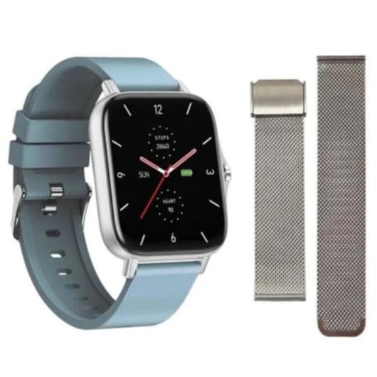 Maxcom FW55 Aurum Pro Bluetooth 1.7" HD Ecrã Curvo Prata/Correa Azul Tamanho Único IP67 SpO2 Pulsómetro Sono Tensiómetro