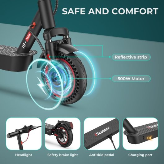 Patinete eléctrico iScooter 30km/h 40km de autonomía 500W plegado rápido IP54 app