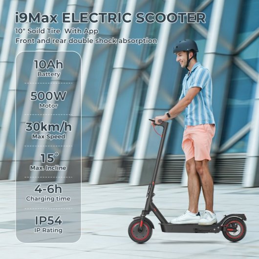 Patinete eléctrico iScooter 30km/h 40km de autonomía 500W plegado rápido IP54 app