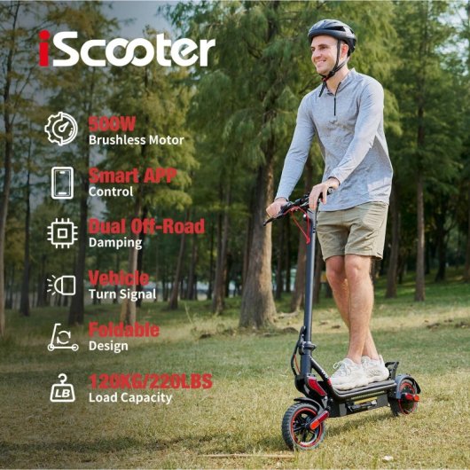 Patinete eléctrico iScooter 40km/h 40km de autonomía 500W plegable freno disco/tambor