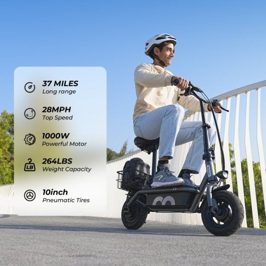 iScooter 45km/h 60km de autonomia 1000W scooter elétrica com assento e luzes LED