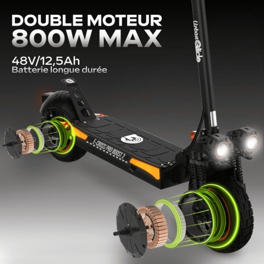 Patinete eléctrico UrbanGlide 25km/h 50km de autonomía 1600W doble motor 10? off-road LED