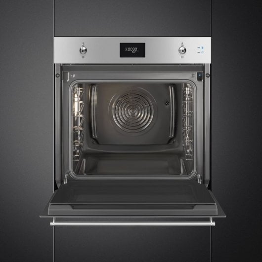 Forno combinado a vapor clássico em aço inoxidável acetinado Smeg SO6301S2X 68L com ecrã LCD e limpeza a vapor
