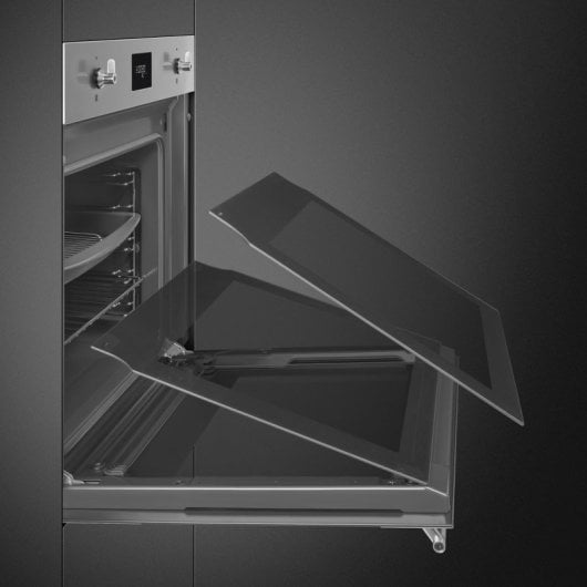 Forno combinado a vapor clássico em aço inoxidável acetinado Smeg SO6301S2X 68L com ecrã LCD e limpeza a vapor