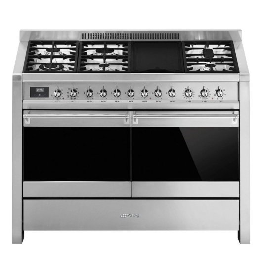 Fogão Smeg Opera 120x60 cm com 2 fornos, 6 queimadores a gás, limpeza catalítica, aço inoxidável
